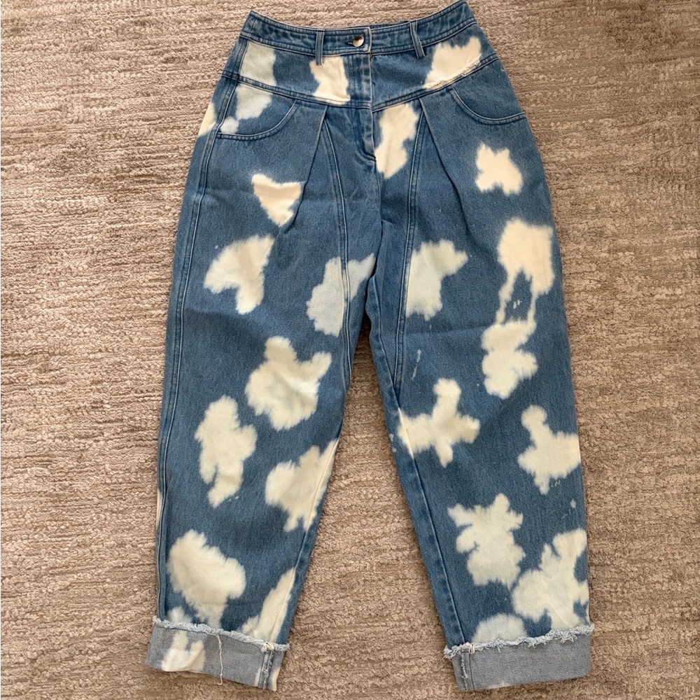 Michael Kors Collection Bleached Cloud Print Barrel Jeans